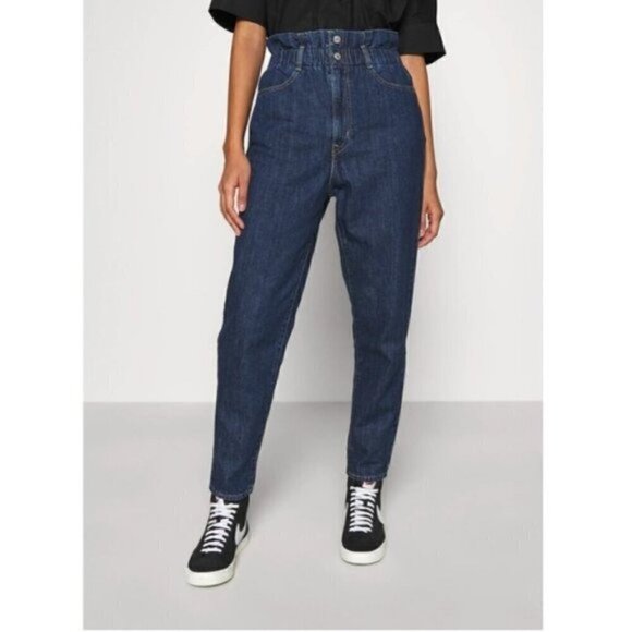 NWT Levis Paperbag Cropped Denim Jeans Size 23 Dark Blue Wash High Rise - Picture 1 of 8